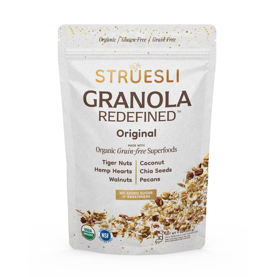 Struesli Original Organic Granola with tiger nuts and seeds, perfect with yogurt.