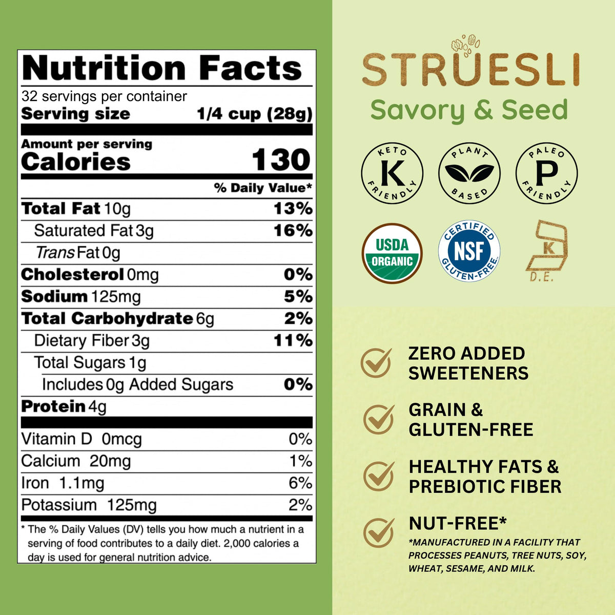 Scoop of Struesli Savory & Seed granola showing savory seed crunch