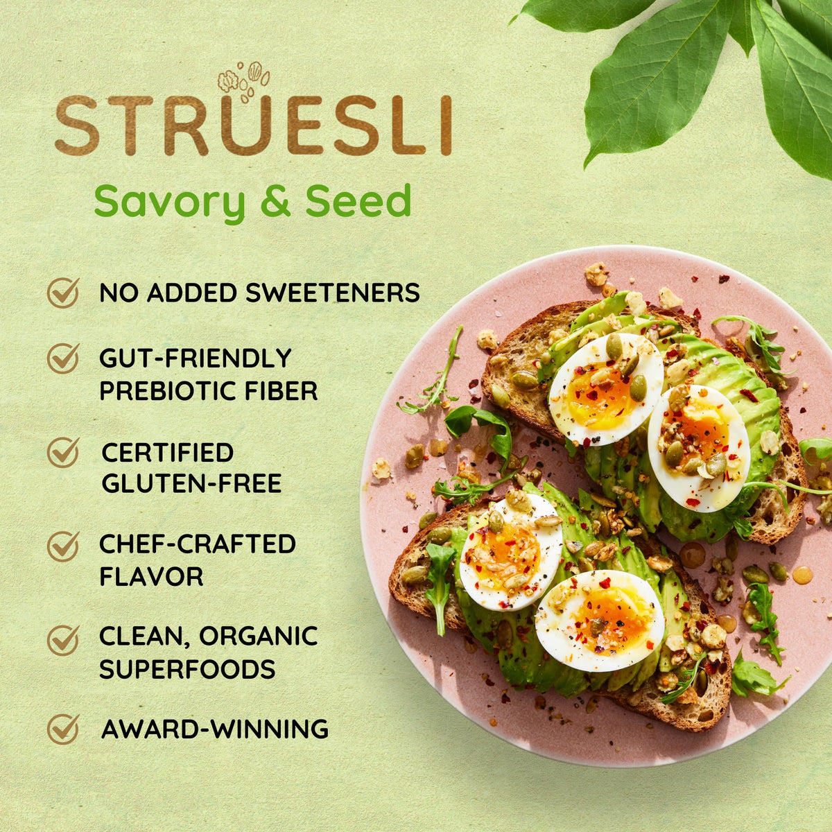 Struesli tiger nuts and seeds on shelf emphasize organic, nut-free snack choice