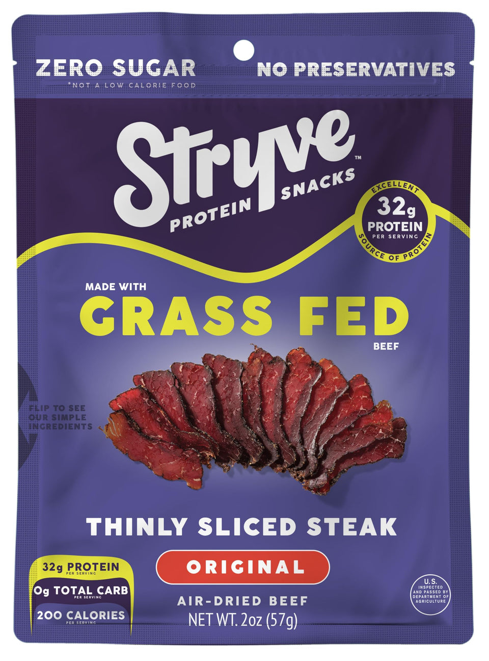 Stryve grass-fed beef biltong original pack of four slices high-protein snack