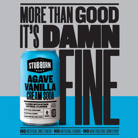 Stubborn Soda black cherry tarragon can—bold blend that pairs with light snacks.