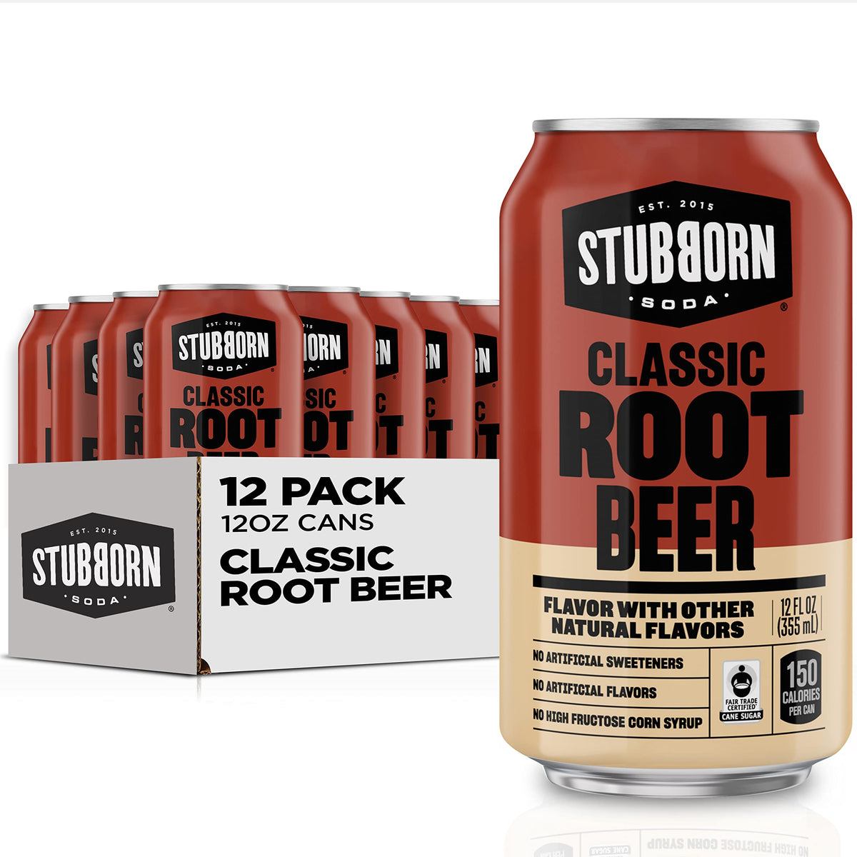 Stubborn Soda Classic Root Beer can showcasing rich, creamy flavor for family gatherings.