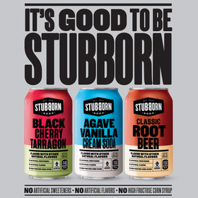Stubborn Soda classic root beer can—rich, creamy flavor for gatherings or porch moments.