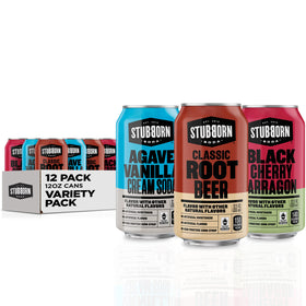 Stubborn Soda variety pack cans on a bright surface, ideal for sharing with friends.