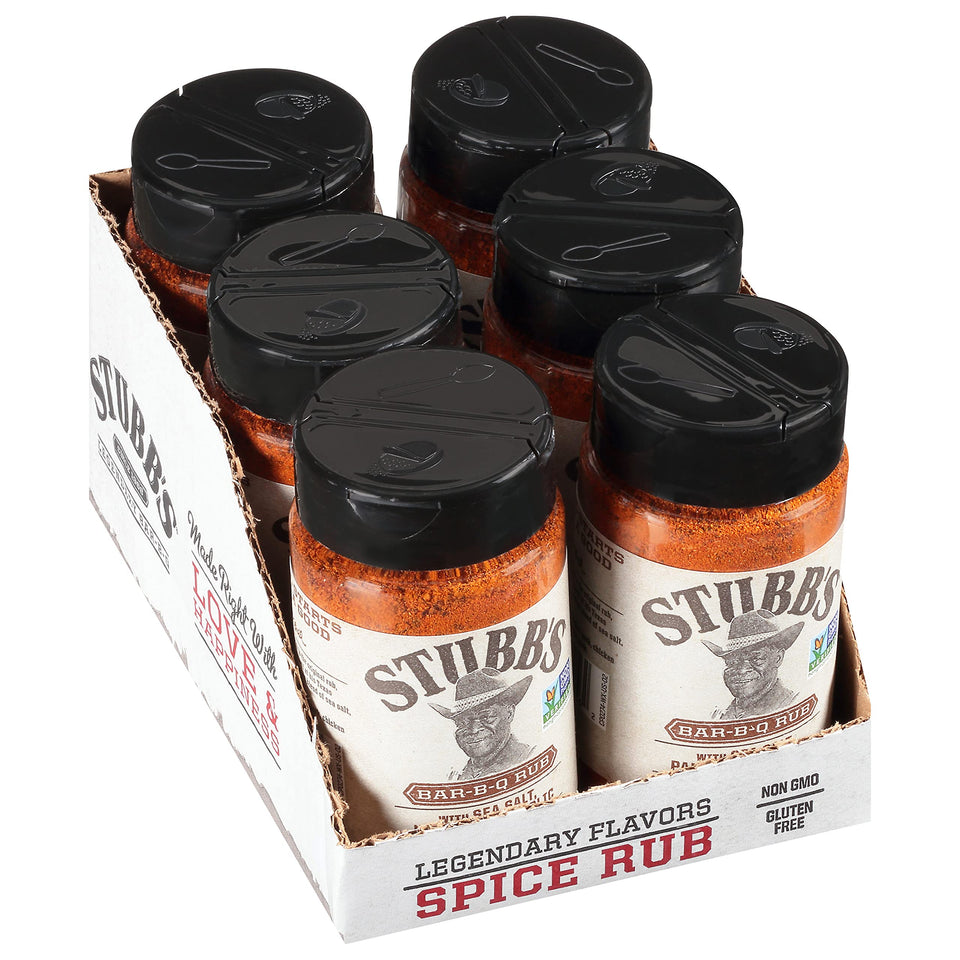Stubb's BBQ Rub pack of six jars ready for versatile seasoning.