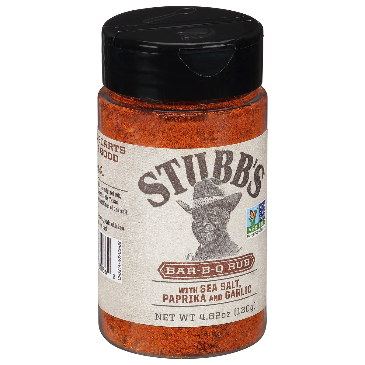 Stubb's BBQ Rub with real sea salt enhances grilling flavor.