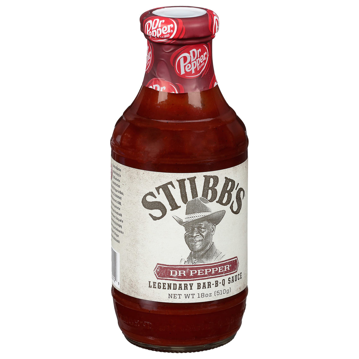 Stubb's Dr Pepper BBQ Sauce bottle pour reveals bold Texas flavor for grilling.