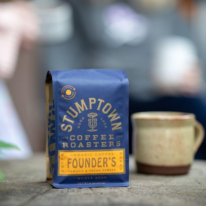 Stumptown Founder's Blend label detail signals premium quality for mindful shoppers