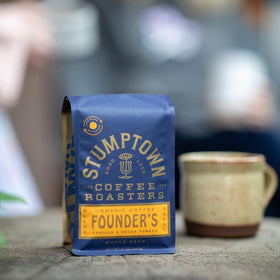 Stumptown Founder's Blend label detail signals premium quality for mindful shoppers