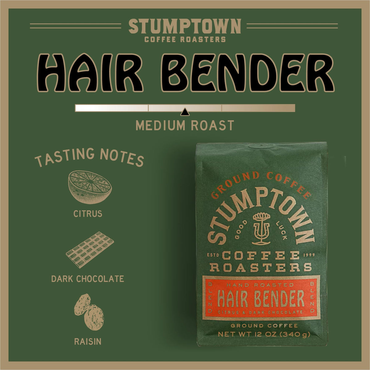 Cup of Stumptown Hair Bender coffee with citrus and chocolate notes for a refined start