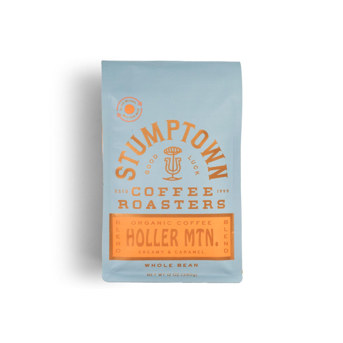 Stumptown Holler Mountain bag front view highlighting organic whole beans for rich drip coffee