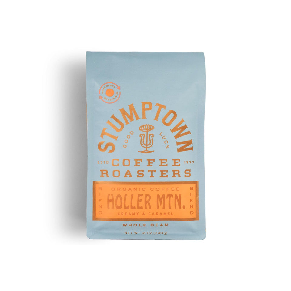 Stumptown Holler Mountain bag front view highlighting organic whole beans for rich drip coffee