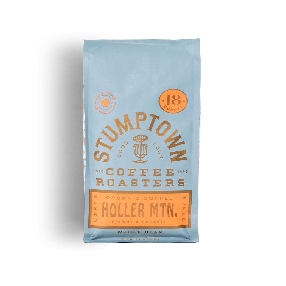 Stumptown Holler Mountain organic coffee bag, ideal whole bean for versatile home brewing.