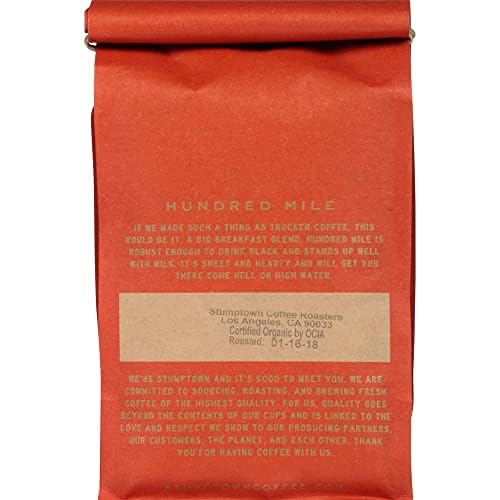 Stumptown Hundred Mile packaging on counter signals premium coffee.