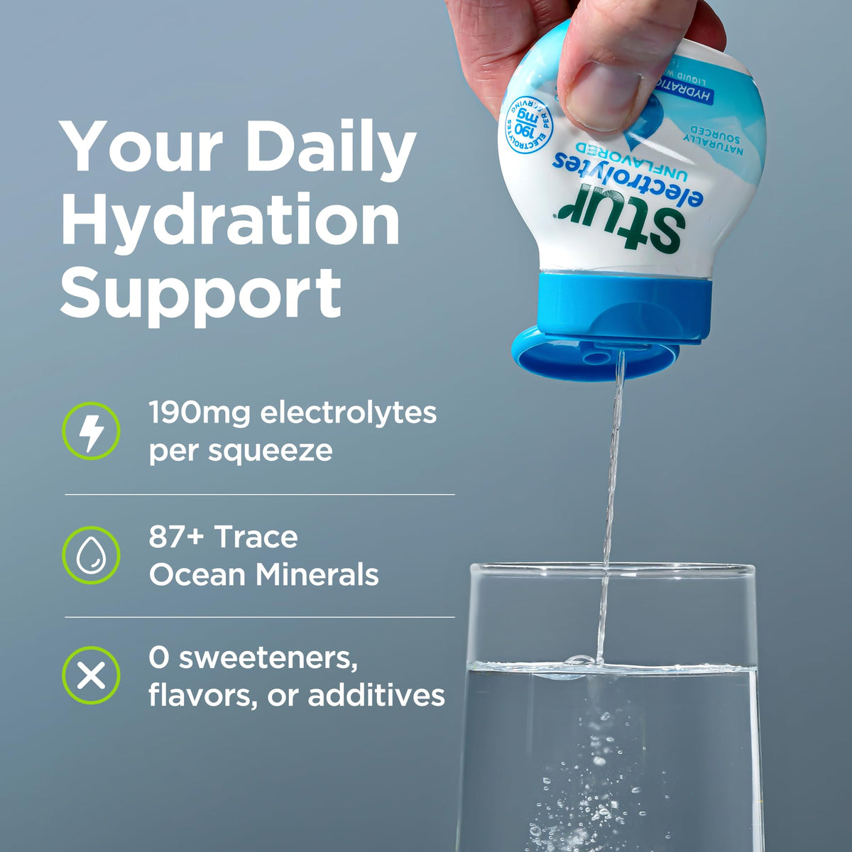Stur Electrolyte Drops in coffee to boost hydration without altering flavor.