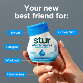 Stur Electrolyte Drops packaging showing the 5 bottle set.