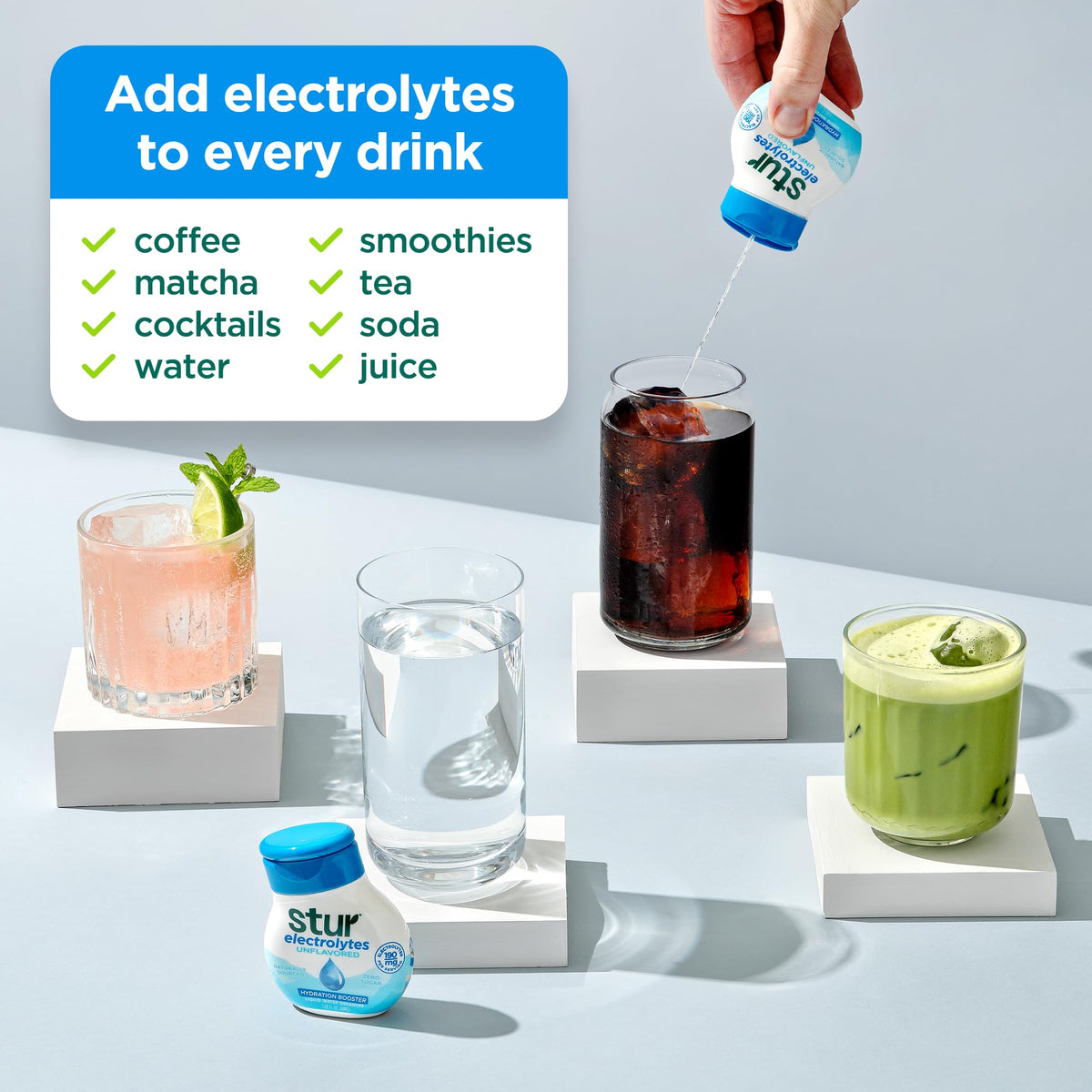 Stur Electrolyte Drops in tea for a sugar-free hydration lift.