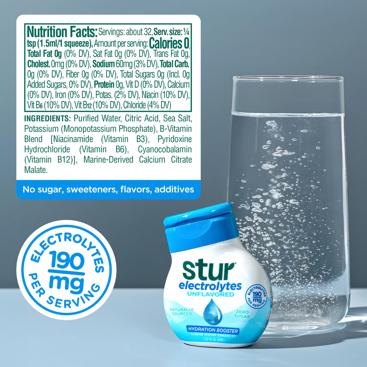 Stur Electrolyte Drops in a travel-friendly bottle for on the go hydration.