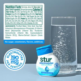 Stur Electrolyte Drops in a travel-friendly bottle for on the go hydration.