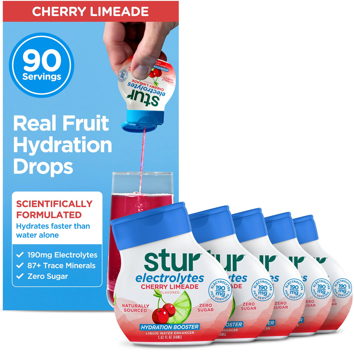 Stur Electrolyte Water Enhancer cherry limeade bottle boosts hydration on the go with zero sugar