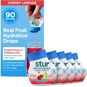 Stur Electrolyte Water Enhancer cherry limeade bottle boosts hydration on the go with zero sugar