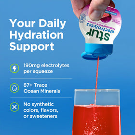 Stur Electrolyte Water Enhancer pour showing quick mixing in water for hydration.