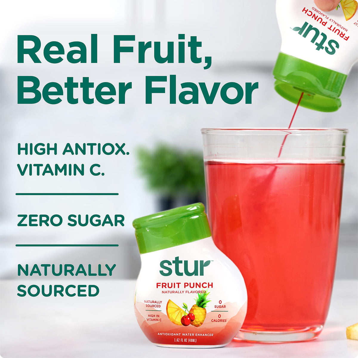 Stur Founder's Favorites bottle dispense close-up zero-calorie flavor boost