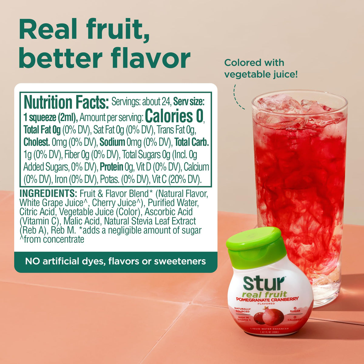 Stur Berry flavor bottle highlighting real fruit extracts for flavorful water.