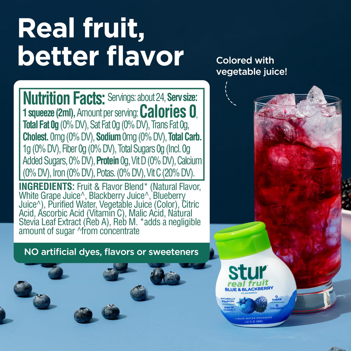 Pouring Stur into a glass to create a refreshing, sugar-free drink