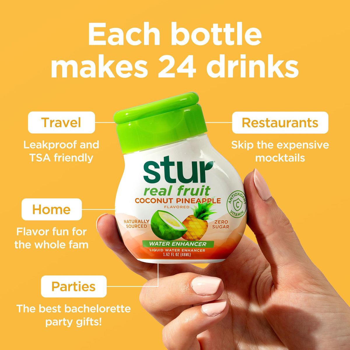 Stur Coconut Pineapple zero calories per serving for light hydration