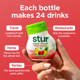 Stur Liquid Water Enhancer Fruit Punch variety pack on kitchen counter