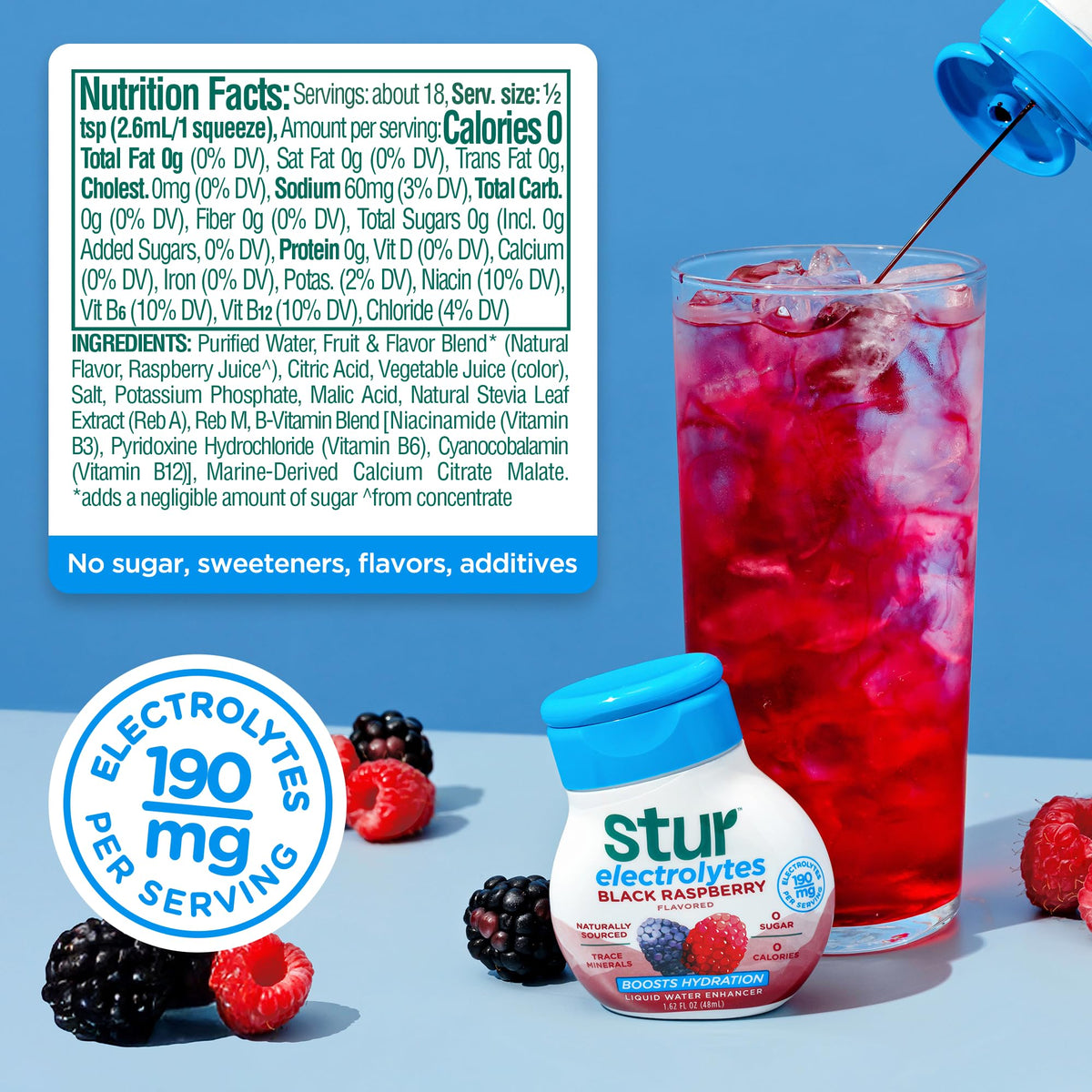 Product packaging box for Stur electrolyte variety pack on kitchen counter.