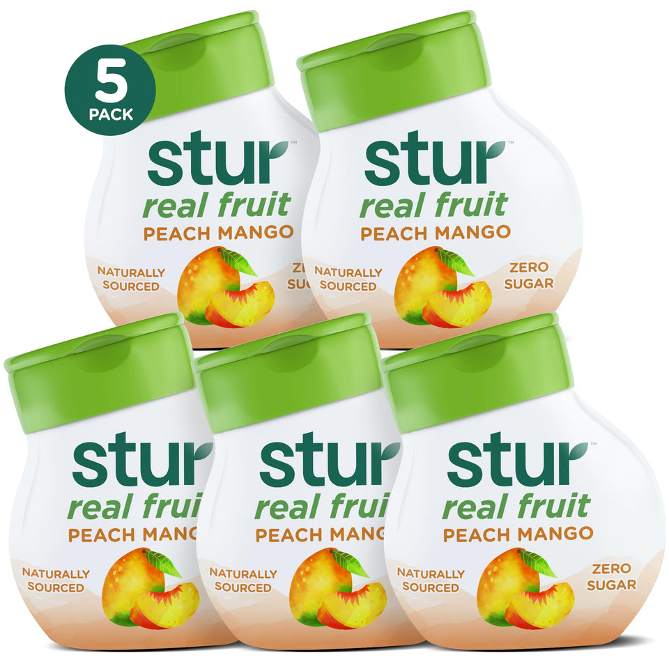 Stur Peach Mango bottle on counter for quick hydration on the go.