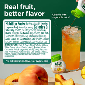 Stur Peach Mango being poured into a glass for flavor.
