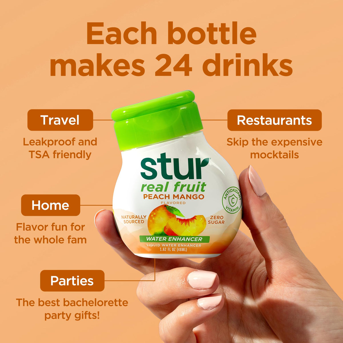 Vitamin C and antioxidants highlighted in Stur Peach Mango.