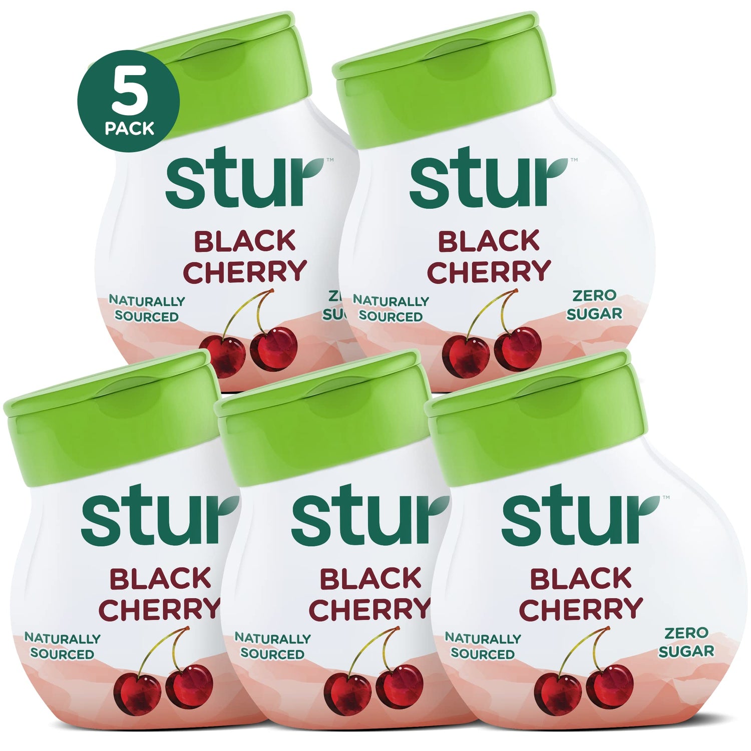 Stur LWE Black Cherry five-pack front view, convenient flavor for on-the-go hydration.