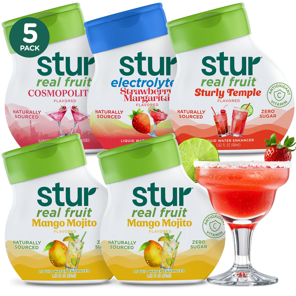 Stur Mocktail Variety Pack bottles with real fruit flavor for refreshing hydration.