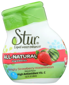 Stur Strawberry Watermelon liquid water enhancer bottle front view for on-the-go flavoring.