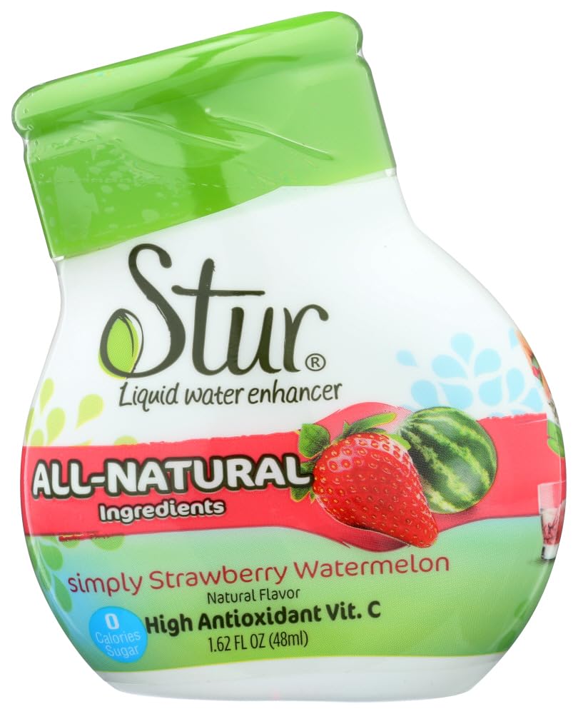 Stur Strawberry Watermelon liquid water enhancer bottle front view for on-the-go flavoring.