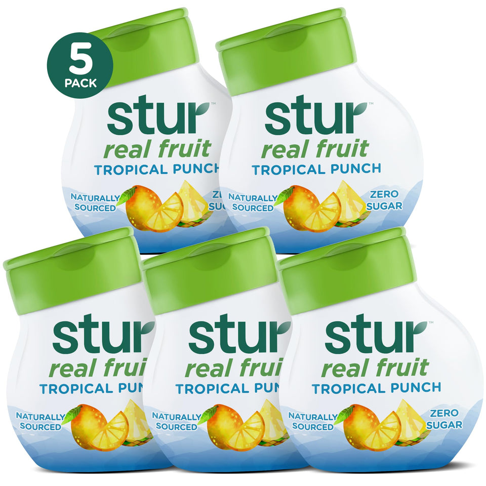 Stur Tropical Punch bottle close-up showing vibrant flavor for quick hydration.