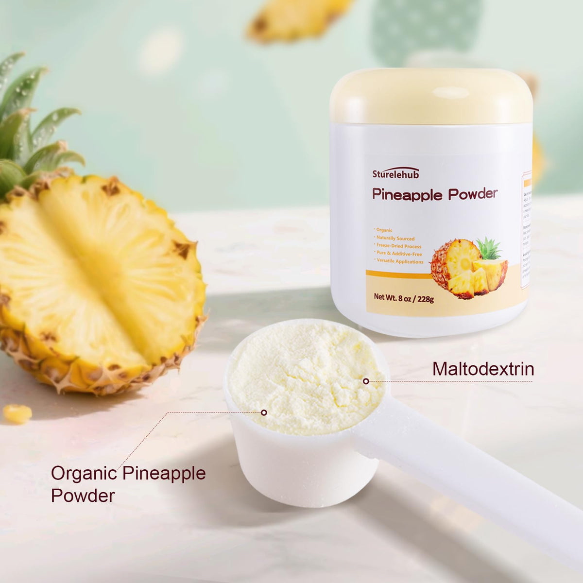 Sturelehub Pineapple Powder measuring spoon enables precise portion control.