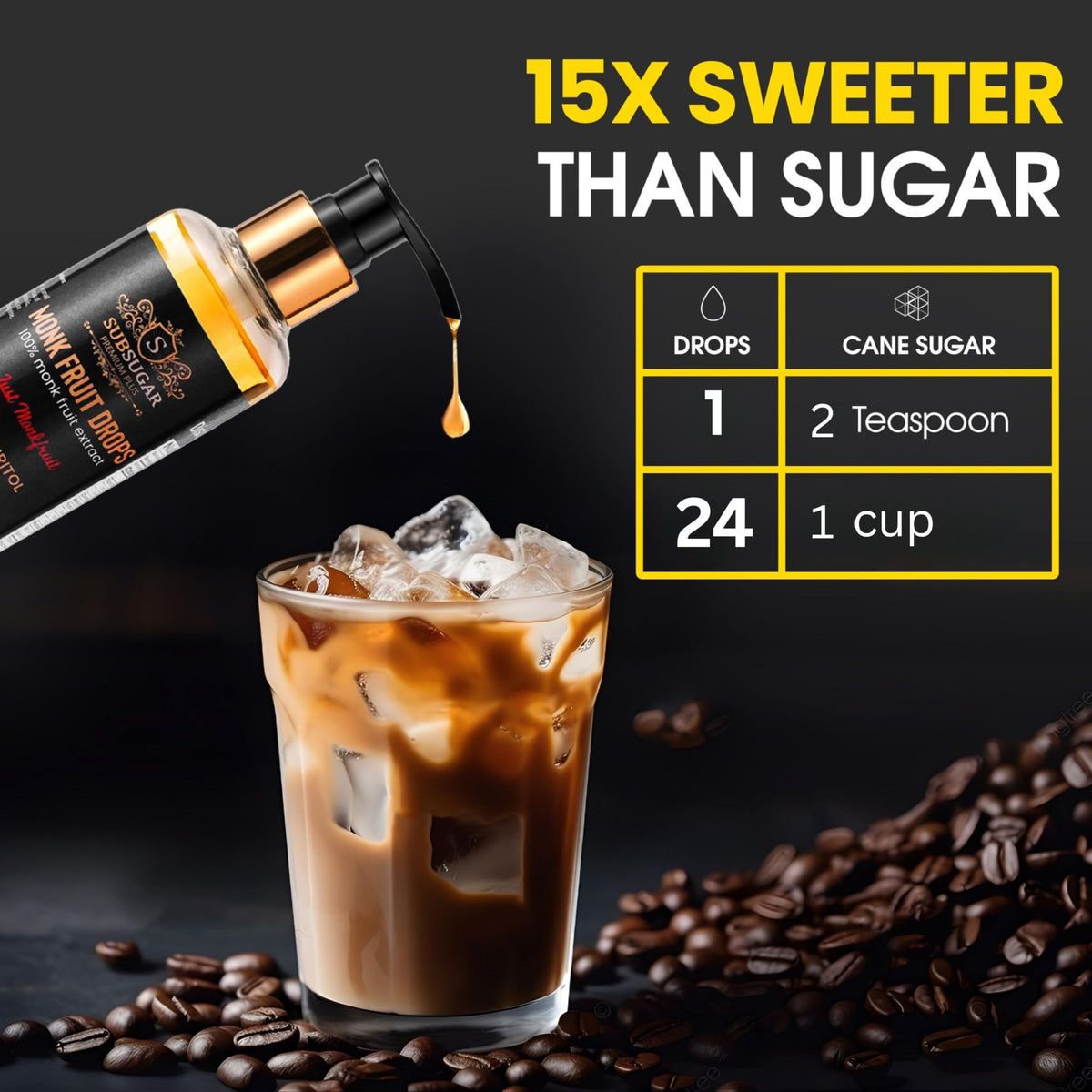 SubSugar monk fruit liquid dissolves easily in hot or cold drinks.