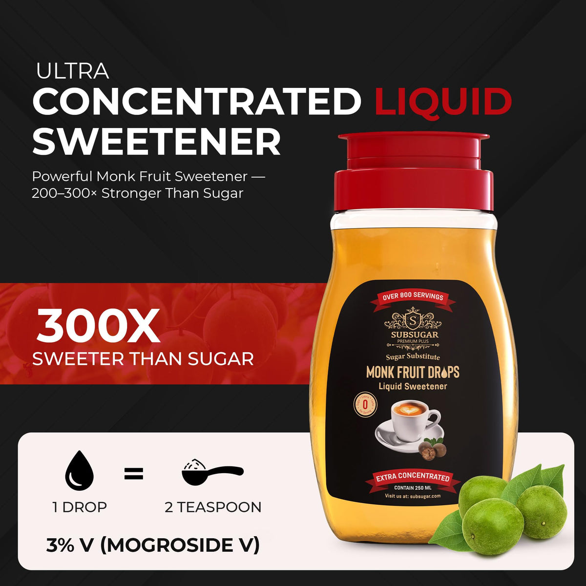 SUBSUGAR Liquid Sweetener pump-dispense for precise sugar-free flavor in beverages