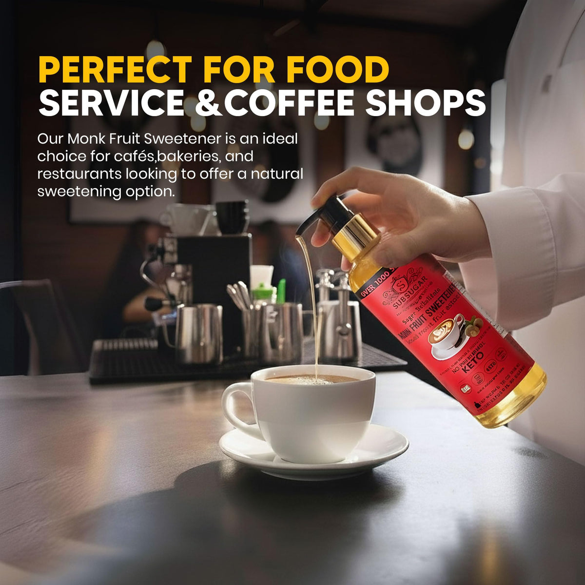 SUBSUGAR bottle on a kitchen counter for convenient daily sweetening.