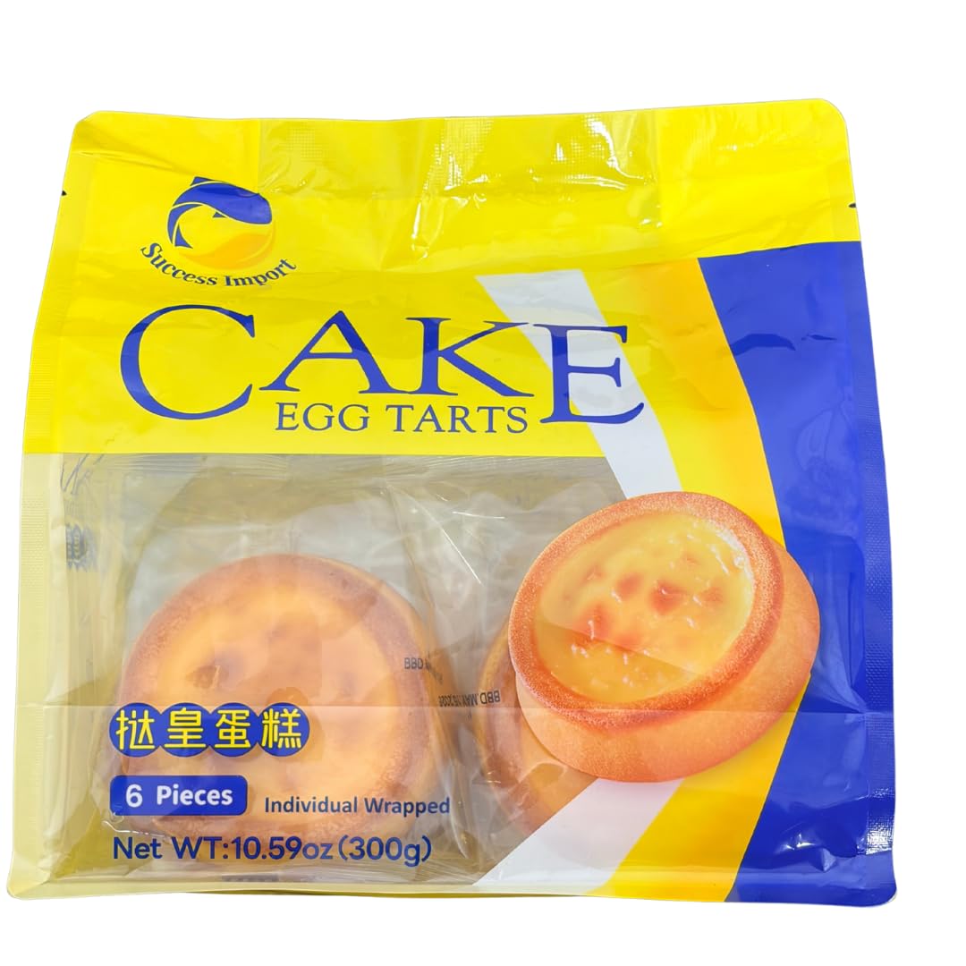 Success Imports Cake Egg Tarts pack of six, six individually wrapped pastries for easy snacking.