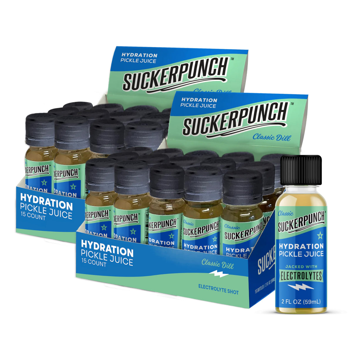Suckerpunch pickle juice shot 30-pack for quick hydration and cramp support.