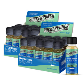 Suckerpunch pickle juice shot 30-pack for quick hydration and cramp support.