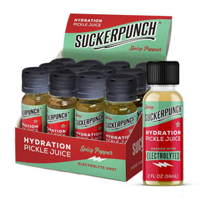 Suckerpunch spicy dill pickle juice shot 12-pack, ready to drink for hydration