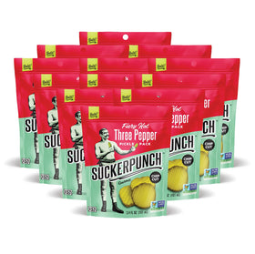 SuckerPunch dill chip-cut pickles in a pouch for crisp snacking and flavor