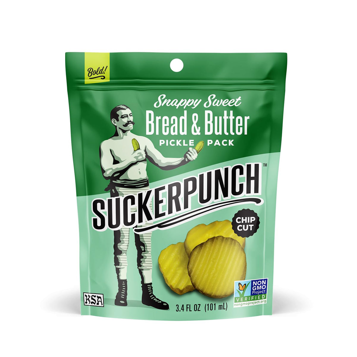 SuckerPunch non-GMO pickles pouch with natural ingredients